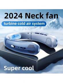 2024新款便携式无叶挂脖风扇五代懒人USB充电小风扇-滑轮无限转速100档大风力风扇，办公室，旅行，露营，户外旅行便携式USB风扇，感恩节万圣节圣诞节礼物