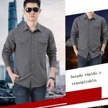 Camisa de manga larga transpirable de secado rápido para hombre Ropa de trabajo Camisa para exteriores - Gris - Ver 7
