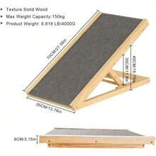Wooden Pet Ramp Dog Ramp Pet Puppy Adjustable Solid Wooden Ramp Dog Ramp For Sofa Bed With Non-Slip Carpet Pets Ladder For Travel (L70cm X W35cm X H30/40cm) - Variant1 - View 4