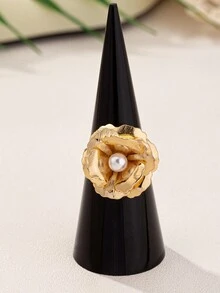 1套2024新款珍珠花耳环戒指和手链女士轻奢冷酷风格精致百搭 - 花朵元素首飾套裝 - 查看 9