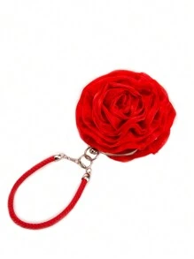 玫瑰形女士晚宴包手拿包 CLARA 女士玫瑰花手拿包绸缎手提包婚礼晚会包新奇礼物 - 酒紅色 - 查看 7