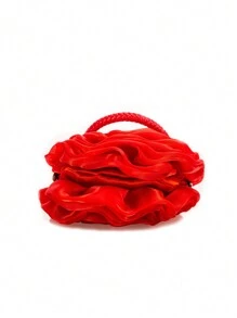 玫瑰形女士晚宴包手拿包 CLARA 女士玫瑰花手拿包绸缎手提包婚礼晚会包新奇礼物 - 酒紅色 - 查看 5