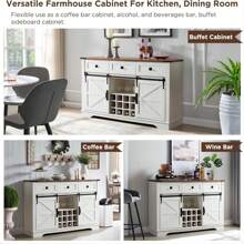 Farmhouse Wine Bar Cabinet W/Sliding Barn Door, 54" Kitchen Coffee Bar Cabinet W/Wine & Glass Rack, Storage Shelves, 3 Drawers, Rustic Large Buffet Sideboard For Dining Room - Antique White - View 3