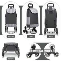 6-Wheel Folding Push Shopping Trolley With Insulated Cooling Bag Lightweight Waterproof Detachable Stair Climbing Cart For Groceries, Gift Packaging Bag Gift Packaging Bag Grey - Grey - View 2