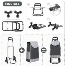6-Wheel Folding Push Shopping Trolley With Insulated Cooling Bag Lightweight Waterproof Detachable Stair Climbing Cart For Groceries, Gift Packaging Bag Gift Packaging Bag Grey - Grey - View 5