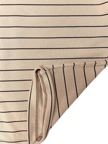 K&K FASHION SHEIN Ribbed Striped T-Shirt - Caramelo - Ver 6