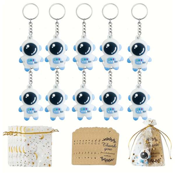 Ensemble de 30 porte-clés thème d'espace avec des astronautes, étoiles, lunes, sacs Eugenio, cartes de remerciement, étiquettes Kraft, articles de fêtes, récompenses, cadeaux d'anniversaire et de mariage pour les couples