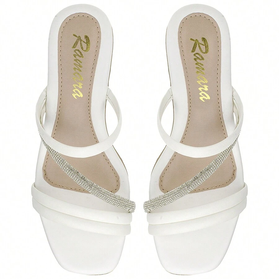 Women's Matte And Shiny Strappy Heel Sandal With Comfort Insole - 白色 - 查看 1