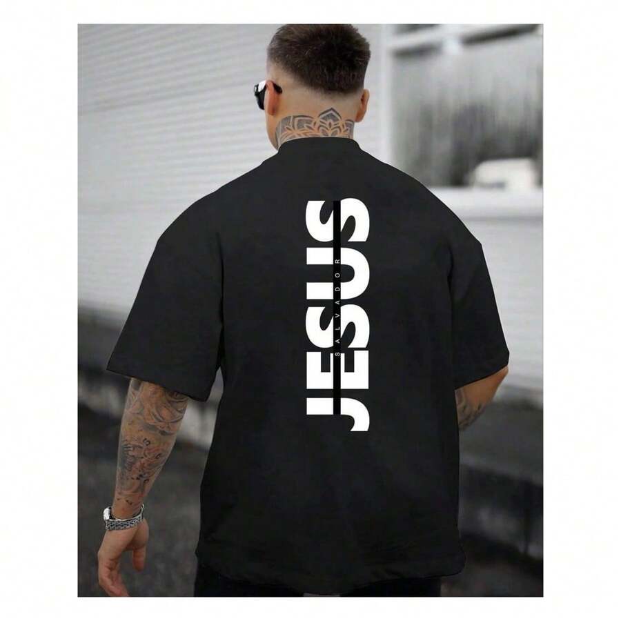 Christian T-Shirt Jesus T-Shirt Religion Vintage Street Blouse - 黑色 - 查看 1
