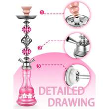 1 szt. Zestaw fajki wodnej z 2 wężami, szklana butelka w kwiaty, jednorazowe ustniki i folia aluminiowa