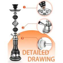 1 szt. Zestaw fajki wodnej z 2 wężami, szklana butelka w kwiaty, jednorazowe ustniki i folia aluminiowa