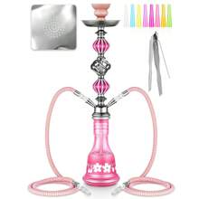 1 szt. Zestaw fajki wodnej z 2 wężami, szklana butelka w kwiaty, jednorazowe ustniki i folia aluminiowa