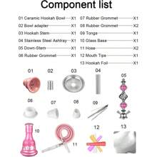 1 szt. Zestaw fajki wodnej z 2 wężami, szklana butelka w kwiaty, jednorazowe ustniki i folia aluminiowa