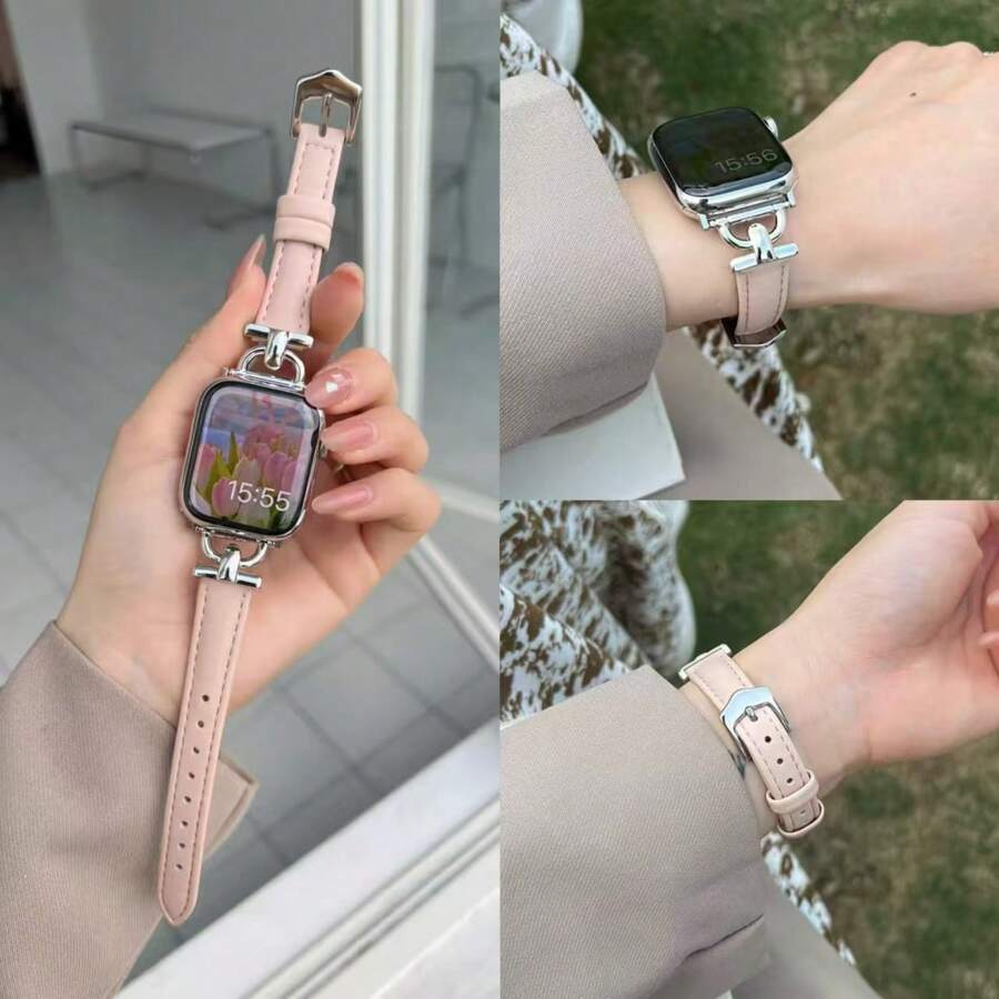 1件薄款PU環形錶帶,適用於Apple Watch女性款,38mm 40mm 41mm 42mm 44mm 45mm 46mm 49mm,適合Series Ultra 11/10/9/8/7/6/5/4/3 SE - 粉色 - 查看 1