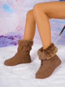 Women's New Snow Boots, Fashionable & Versatile Outdoor Boots With Plush Lining, Thick & Warm, Shaft Zip-Up, Slip-On, Lightweight & Comfortable With Anti-Slip Rubber Sole
