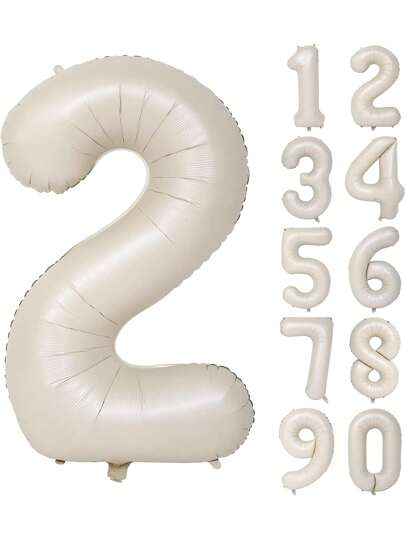 0-9 Number Balloons, Large Self-Inflating Foil Number Balloons 0-9, Pastel Digital 5 Helium Balloons, Suitable For Boys Girls Birthday Party, Graduation Ceremony, Anniversary, Baby Shower (Beige), Baby Shower Home Decor Gift