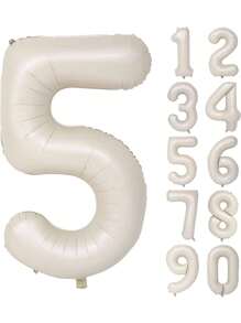 Balloon Number0-9,Large Self Inflating Foil Number Balloons 0-9, Pastel Digital 5 Helium Balloon For Girls And Boys Birthday Party Graduation Anniversary,Baby Shower(Beige)Baby Shower Family Decorations Gifts