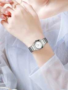 HANNAH MARTIN 方形石英腕表，时尚椭圆形不锈钢腕表，银色、黑色、玫瑰金色，简约风格，日本机芯，奢华珠宝腕表，适合休闲、正式场合 - 銀色 - 查看 7