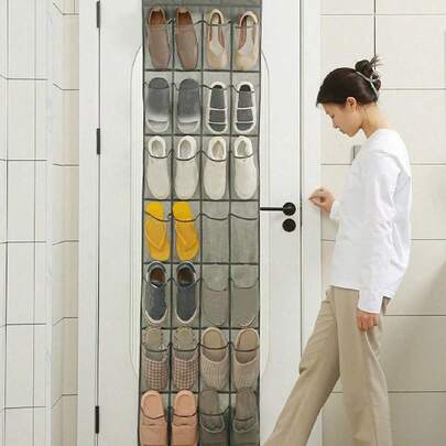 1入組多功能可折疊鞋收納袋,配有門後掛鉤（24/28格）適用於旅行和家居使用