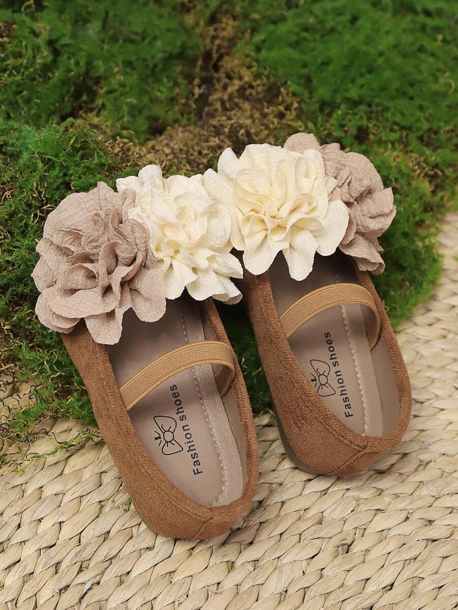 1 Đôi Giày bệt đế mềm chống trượt họa tiết hoa dễ thương phong cách retro cho bé gái, thích hợp cho mùa xuân và mùa thu - màu nâu - Xem 1