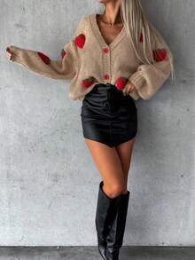 New Autumn And Winter Fashionable Sweet And Gentle Strawberry Decorated Lantern Sleeve Women's Cardigan,Long Sleeve Tops