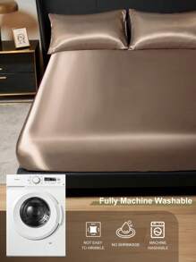 2/3件套缎面床上用品套装，包含床笠和枕套，柔软舒适，卧室床上用品；1件床垫保护套，含1/2个枕套；超柔软、轻盈透气；可机洗；适用于单人床、双人床、大号床、特大号床；通过Oeko-Tex认证 - 駝色 - 查看 6