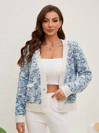 Cárdigan de mangas largas de punto con confeti para mujer