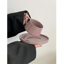 陶瓷简约咖啡杯，精致优雅下午茶杯碟套装，适合家庭使用 - 彩色 - 查看 9