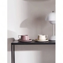 陶瓷简约咖啡杯，精致优雅下午茶杯碟套装，适合家庭使用 - 彩色 - 查看 5