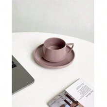 陶瓷简约咖啡杯，精致优雅下午茶杯碟套装，适合家庭使用 - 彩色 - 查看 10