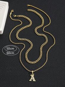 2 peças/Conjunto Colar de Corda Trançada Multicamadas com Pingente de Letra Inicial de Coroa da Moda, Popular, Presente de Joias Trendy para Meninos e Meninas para Uso Diário, Festa na Rua