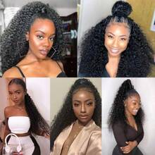 BINF Ponytail Human Hair Wrap Around Kinky Curly Brazilian Remy Hair Extensions For Women 8-26 Inches Clip Ins Natural Color Wrap Around Ponytail Hairpiece