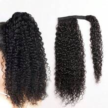 BINF Ponytail Human Hair Wrap Around Kinky Curly Brazilian Remy Hair Extensions For Women 8-26 Inches Clip Ins Natural Color Wrap Around Ponytail Hairpiece
