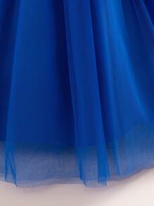 Vestido largo de tul elegante para niñas preadolescentes, adecuado para actuaciones, eventos de anfitrionaje y eventos de noche, sin incluir diadema - azul real - Ver 6