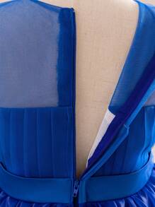 Vestido largo de tul elegante para niñas preadolescentes, adecuado para actuaciones, eventos de anfitrionaje y eventos de noche, sin incluir diadema - azul real - Ver 7