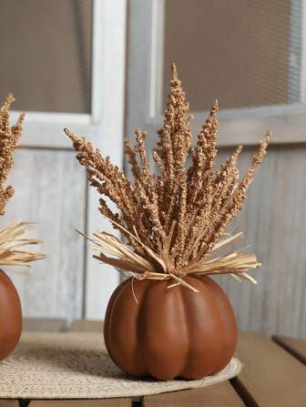 1pc 22cm(H) Artificial Foam Wheat Ears, Raffia Pumpkin Decor - For Autumn Decoration, Halloween, Room, Yard Ornament,Fake Plants