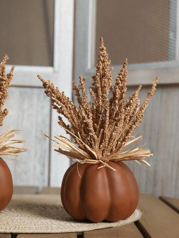 1 pieza Espiga de trigo artificial de 22cm(H), decoración de calabaza de ratán - Para decoración de otoño, Halloween, habitación, jardín, Día de San Valentín, regalo, plantas falsas