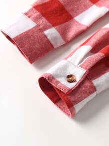 秋季男孩格子长袖休闲衬衫 - 紅色 - 查看 4