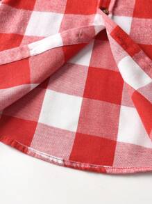 秋季男孩格子长袖休闲衬衫 - 紅色 - 查看 6