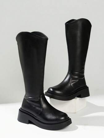 SHIHUA Mid-Calf Knight Boots For Women, New 2025 Autumn/Winter Buckle Strap High Shaft Boots, Thick Sole Over-The-Knee Boots, 2025 New Autumn/Winter Mid-Heel Chunky Heel High Shaft Boots