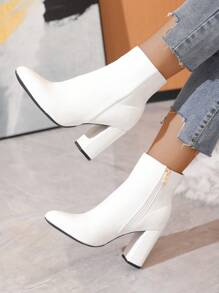 Fall/Winter White Ankle Boots For Women, Fashion Short Boots, High Heel Winter Boots, Super High Platform Boots,Go With Tops - White - View 4