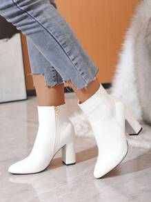 Fall/Winter White Ankle Boots For Women, Fashion Short Boots, High Heel Winter Boots, Super High Platform Boots,Go With Tops - White - View 3