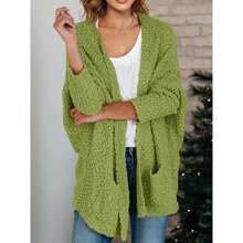 Women's Chunky Popcorn Cardigan Oversized Open Front Boyfriend Batwing Long Sleeve Fuzzy Knit - Green - View 4
