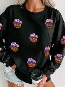 万圣节南瓜亮片运动衫