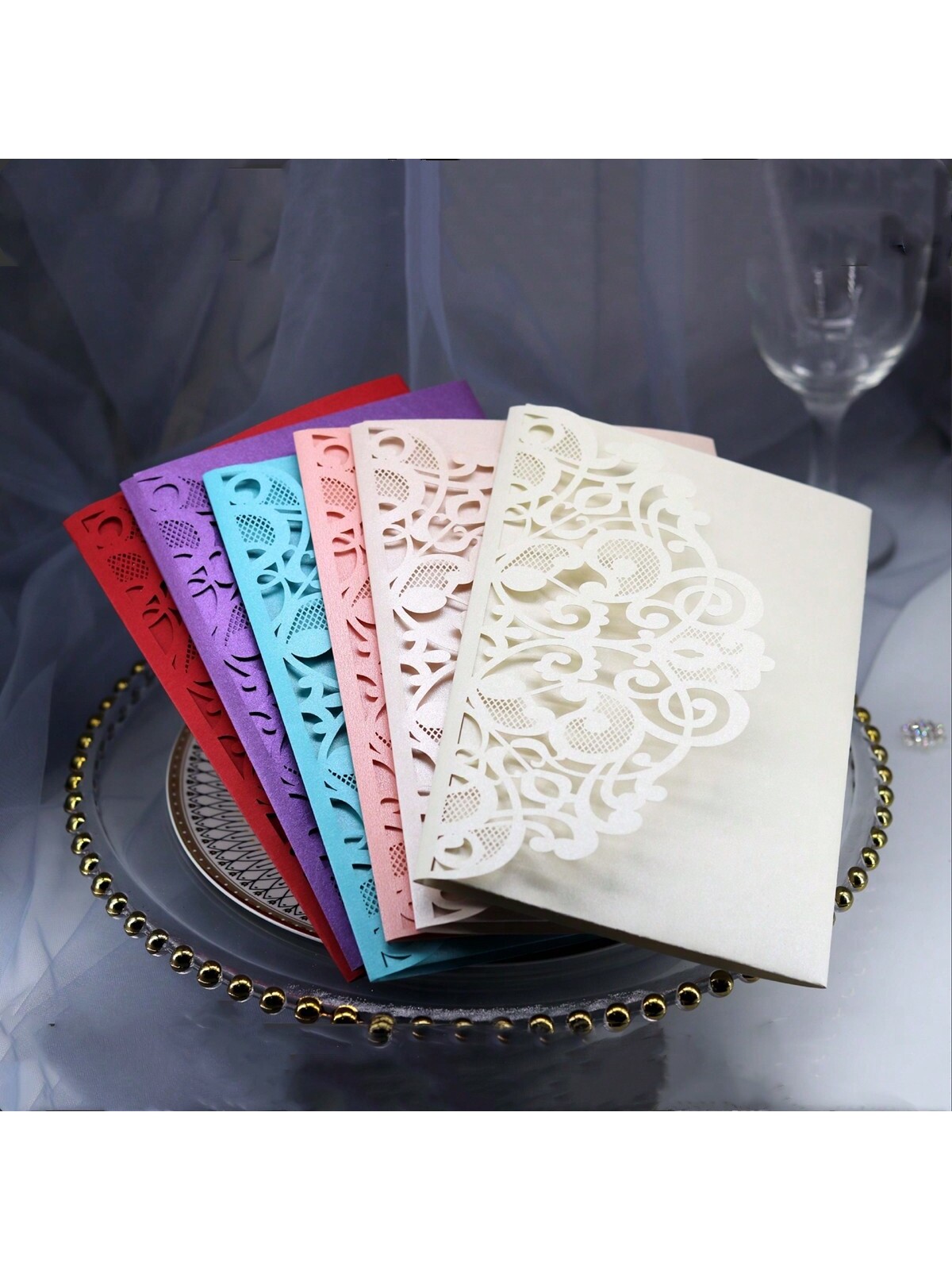 10 pieces/package wedding invitation cards cut with laser (including envelope and two blank inner cards made of pearl paper), mode...
