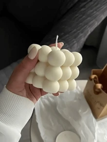 1 pieza Vela perfumada con forma geométrica hecha a mano, decoración del hogar con soporte de vela de diseño minimalista de varios niveles - Blanco - Ver 11