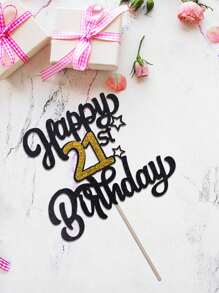 闪亮黑金亮片蛋糕装饰，适用于13/18/21/30/40/50/60/70岁生日派对装饰，优雅里程碑周年纪念蛋糕装饰 - 黑金色 - 查看 4