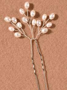 1 pièce Accessoire de cheveux de mariée en fleur de perle synthétique de couleur argent fait à la main, accessoire de mariage/fête