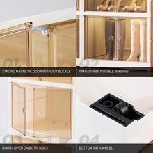 9 Tiers -36 Pairs,Portable Shoe Rack, Easy To Assemble, Foldable Shoe Box, With Door, Large Folding Cabinet, Stackable Plastic Shoe Box, Corridor, Living Room, Dustproof Home, Dormitory Storage Shoe Cabinet - 白色 - 查看 6