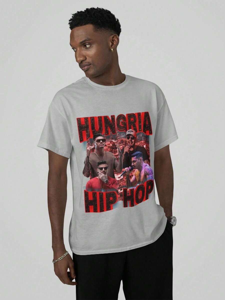 Rap T-Shirt High Quality Full Graphic Print Tee Hungary Hip Hop - Gris - Ver 1